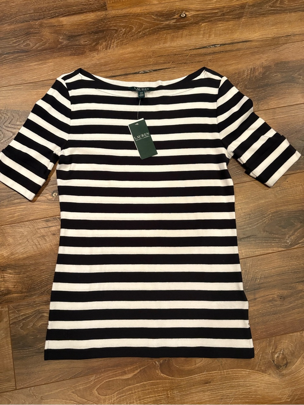 Ralph Lauren Black and White Striped Crewneck Tee Sz S NWT